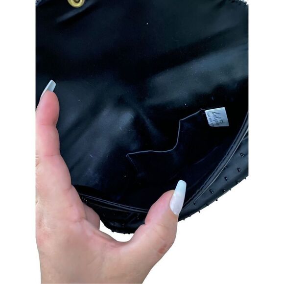 La Regale Vintage Black Satin Beaded Handbag Purse - Picture 10 of 10